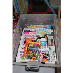 CLEAR BIN OF NEW SCRAP BOOKING SUPPLIES