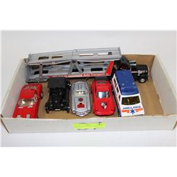 BOX OF SCALE MODEL CARS AND TRUCKS