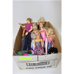 BOX W/ OVER 25 BARBIES & ACCESSORIES