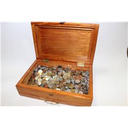 LARGE WOOD CHEST WITH ESTATE COINS