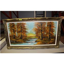 ESTATE FRAMED FOREST SCENE OIL ON CANVAS