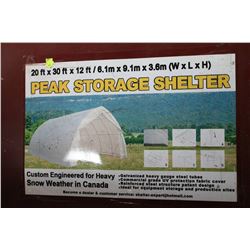 NEW 20 X 30 X12' PEAK STORAGE SHELTER