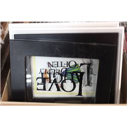 BOX OF FRAMES AND BOX SHELVES