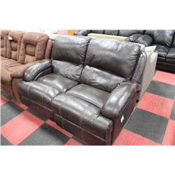 BROWN LEATHER ELECTRIC RECLINING LOVE SEAT