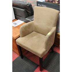 PAIR OF SHOWHOME BROWN MICROFIBRE ARMCHAIRS