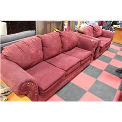 PREVIOUSLY ENJOYED RED MICROFIBRE SOFA & LOVE SEAT