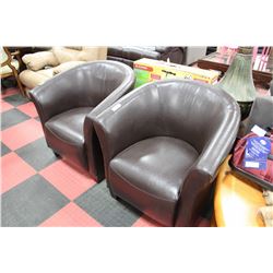 SHOWHOME PR OF BROWN LEAHTERETTE TUB CHAIRS