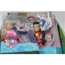 BOX W/ 6 NEW FLIRT DOLLS IN BOXES ETC..
