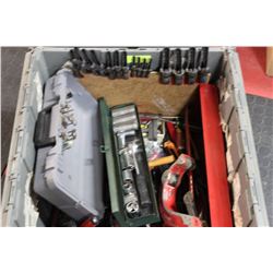 LARGE GREY BIN W/ TOOLS