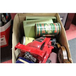 BOX OF MISC. (RED CAR, BAROMETER, ETC.)