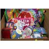 Image 1 : BOX W/ NEW PINATA & LOTS OF PARTY SUPPLIES