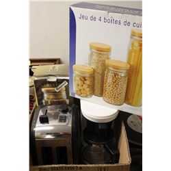 BOX W/ NEW BAGEL JAR & 4 PCE CANISTERS,TOASTER