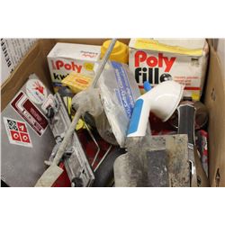 LARGE BOX OF DRYWALL & PAINTING TOOLS