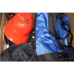 BOX OF SPORTING GOODS & BACK MASSAGER