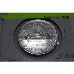 CHOICE UNC 1952 'NO WATER LINE' SILVER $1