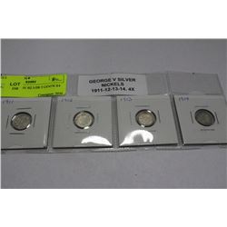 1911/12/13/14 GV SILVER 5 CENTS X4