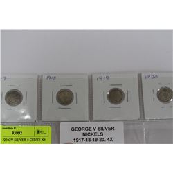 1917/18/19/20 GV SILVER 5 CENTS X4
