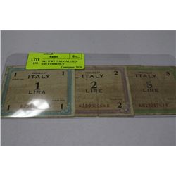 SET OF 3 1943 WW2 ITALY ALLIED OCCUPATION CURRENCY
