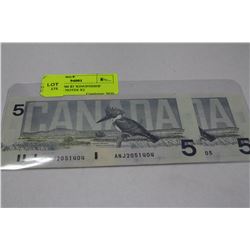 GEM UNC 1986 $5 'KINGFISHER' CONSEC S/N NOTES X2