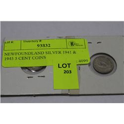 NEWFOUNDLAND SILVER 1941 & 1945 5 CENT COINS