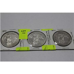 1958 CANADIAN SILVER DOLLAR COINS X3