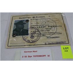GERMAN THIRD SS DIVISION TOTENKOPF ID CARD