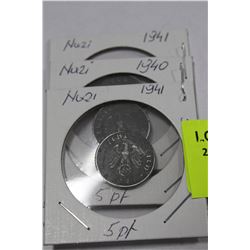 NAZI 5 PFENING COINS, 1940/41 X3