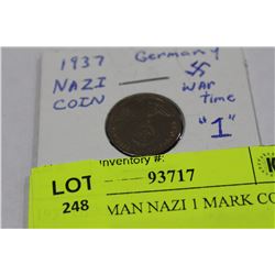 1937 GERMAN NAZI 1 MARK COIN
