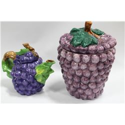 STOKES GRAPE TEAPOT AND COOKIE JAR