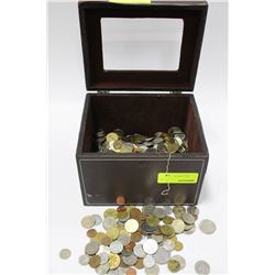 LEATHER CHEST W/ WORLD COINS
