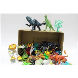 BOX OF DINOSAUR & SUPER HERO FIGURINES
