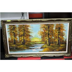 LARGE OIL ON CANVAS FOREST SCENE PICTURE
