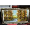 Image 1 : LARGE OIL ON CANVAS FOREST SCENE PICTURE