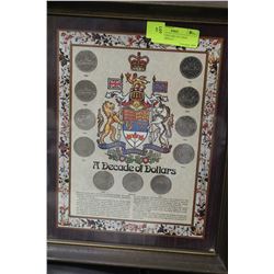 1968 - 1977 DECADE OF COINS FRAMED DISPLAY