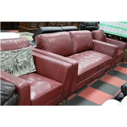 RED LEATHERETTE SOFA W 2 CHAIRS