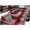 Image 4 : RED LEATHERETTE SOFA W 2 CHAIRS