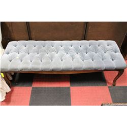 ESTATE WOOD AND BLUE FABRIC STOOL