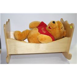 WOODEN TOY ROCKING BED W/ LARGE WINNIE THE POOH