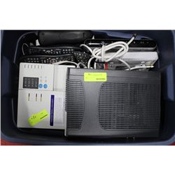 BOX WITH TELUS BOXES, REMOTES ETC