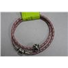 Image 1 : PANDORA PINK LEATHER BRACELET W/ 10KT GOLD & SILVER