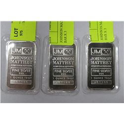 JOHNSON MATTHEY 1 OZ SILVER BAR X 3