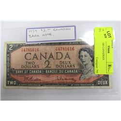 1954 2 DOLLAR CANADIAN BANKNOTE