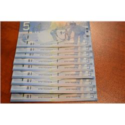 2006 $5 BC-67b-I, Lot of 9 pcs in sequence!