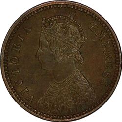 Copper one twelfth anna of Dewas state with the name of Victoria Empress of allote mint.