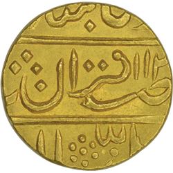 Gold Mohur of Gwalior of Jankoji Rao in the name of Muhammad Shah of Lashkar Mint.