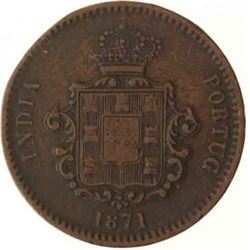 Copper One Fourth Tanga (15 Reis) of India Portuguese of Luiz I.