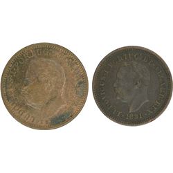 Copper Quarter Tanga and One Eighth Tanga of India Portuguese of Ludovicous I.