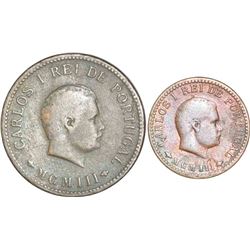 Copper Half Tanga and One Eighth Tanga of Carlos I of India Portuguese.