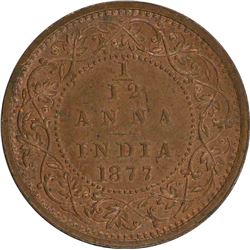 Copper One Twelfth Anna of Victoria Empress of Bombay Mint of 1877.