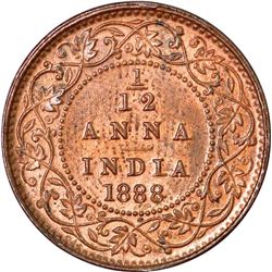 Copper One Twelfth Anna of Victoria Empress of Calcutta Mint of 1888.